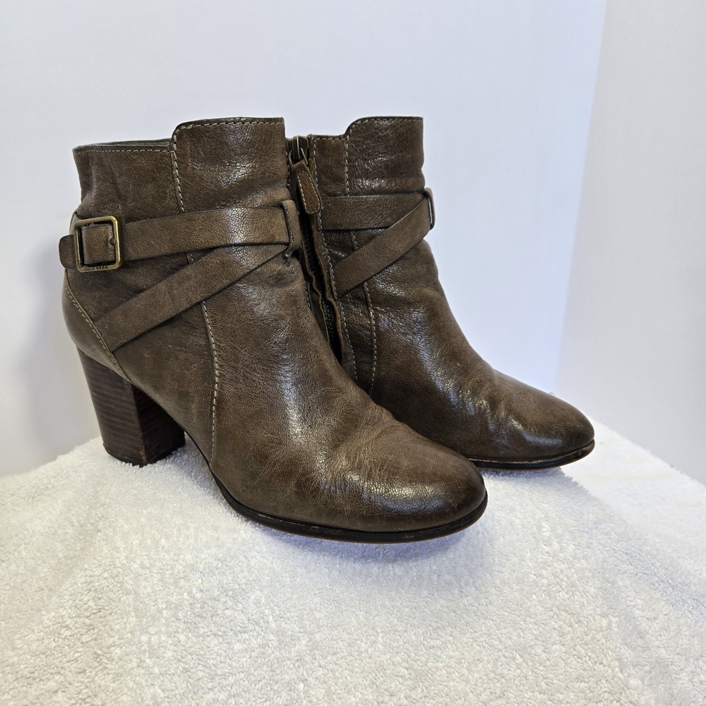 Cole Haan Hinckley "Grand OS" Womens Size 6.5B Taupe Leather Ankle  Buckle Boots